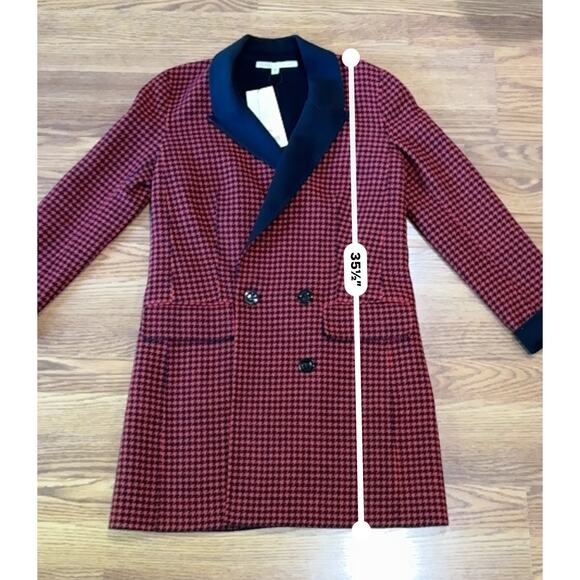 Veronica Senna Red Houndstooth Wool Double Breasted Long Coat Jacket size 4 - Picture 6 of 13